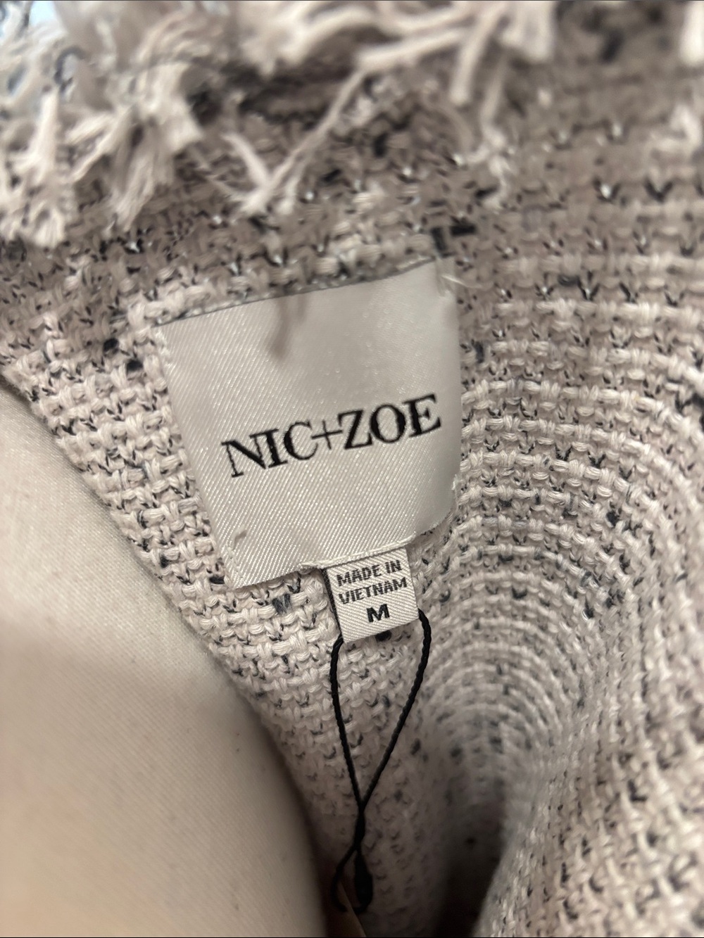 NIC+ZOE Light Gray Speckled Fringe Open-Front Cardigan NWT - Picture 2 of 10
